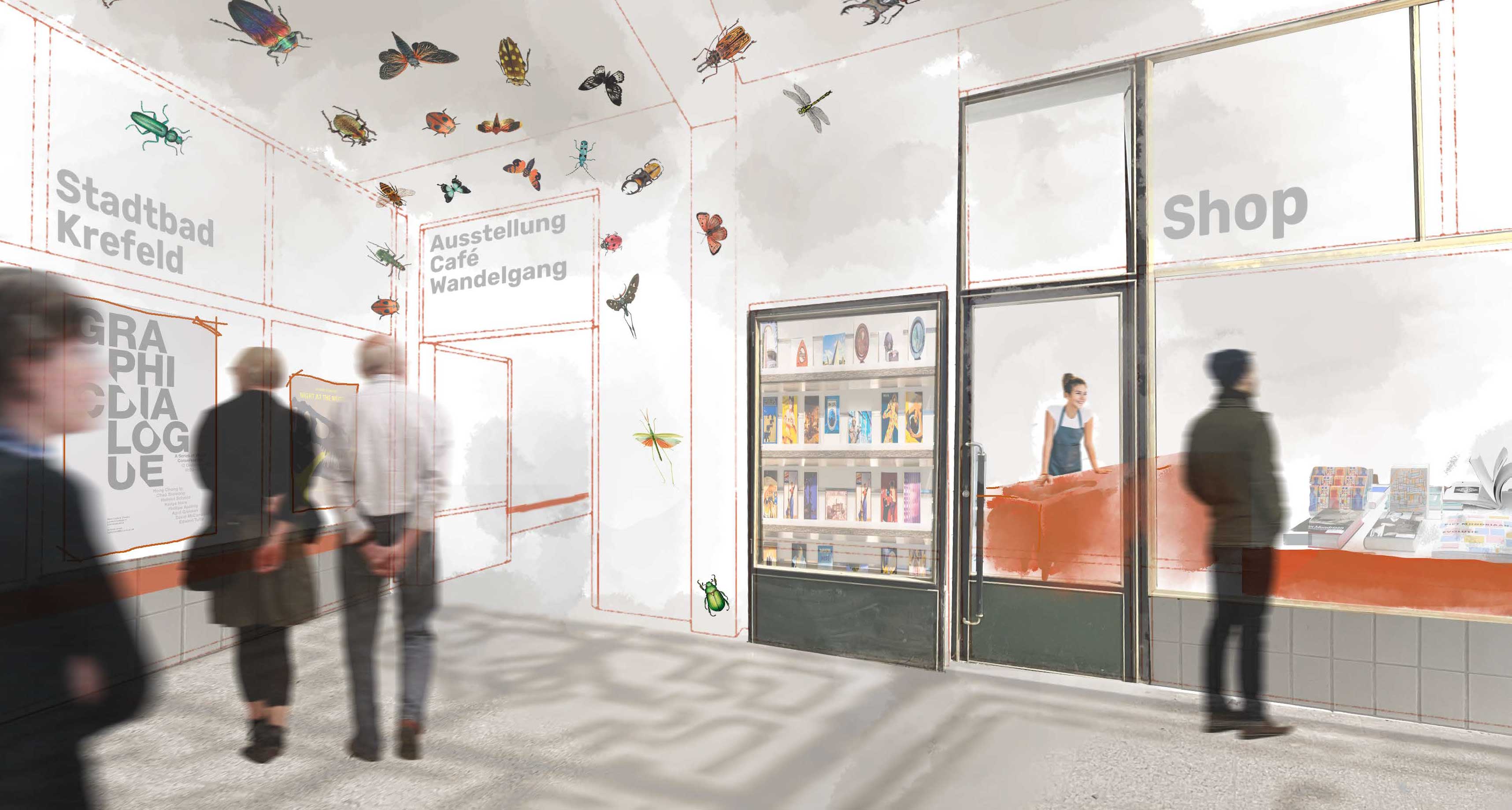 Visualisierung Eingangsbereich Stadtbad. Bild: UKW Architekten. Visualisierung Eingangsbereich Stadtbad. Bild: UKW Architekten.